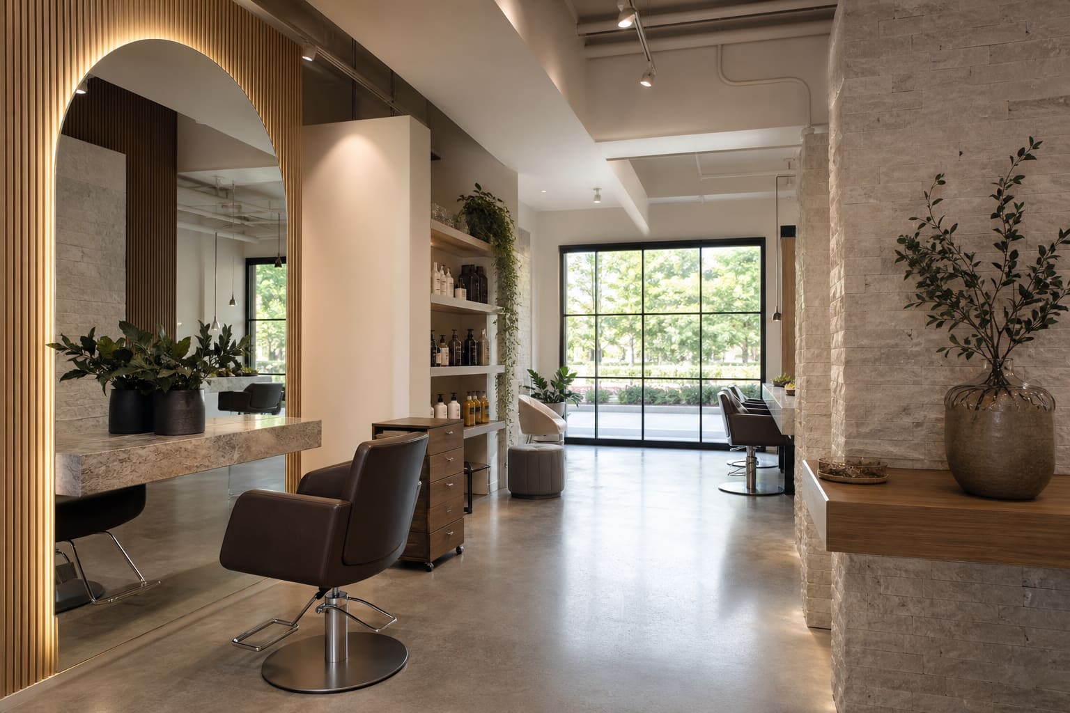Calm salon interior with natural light